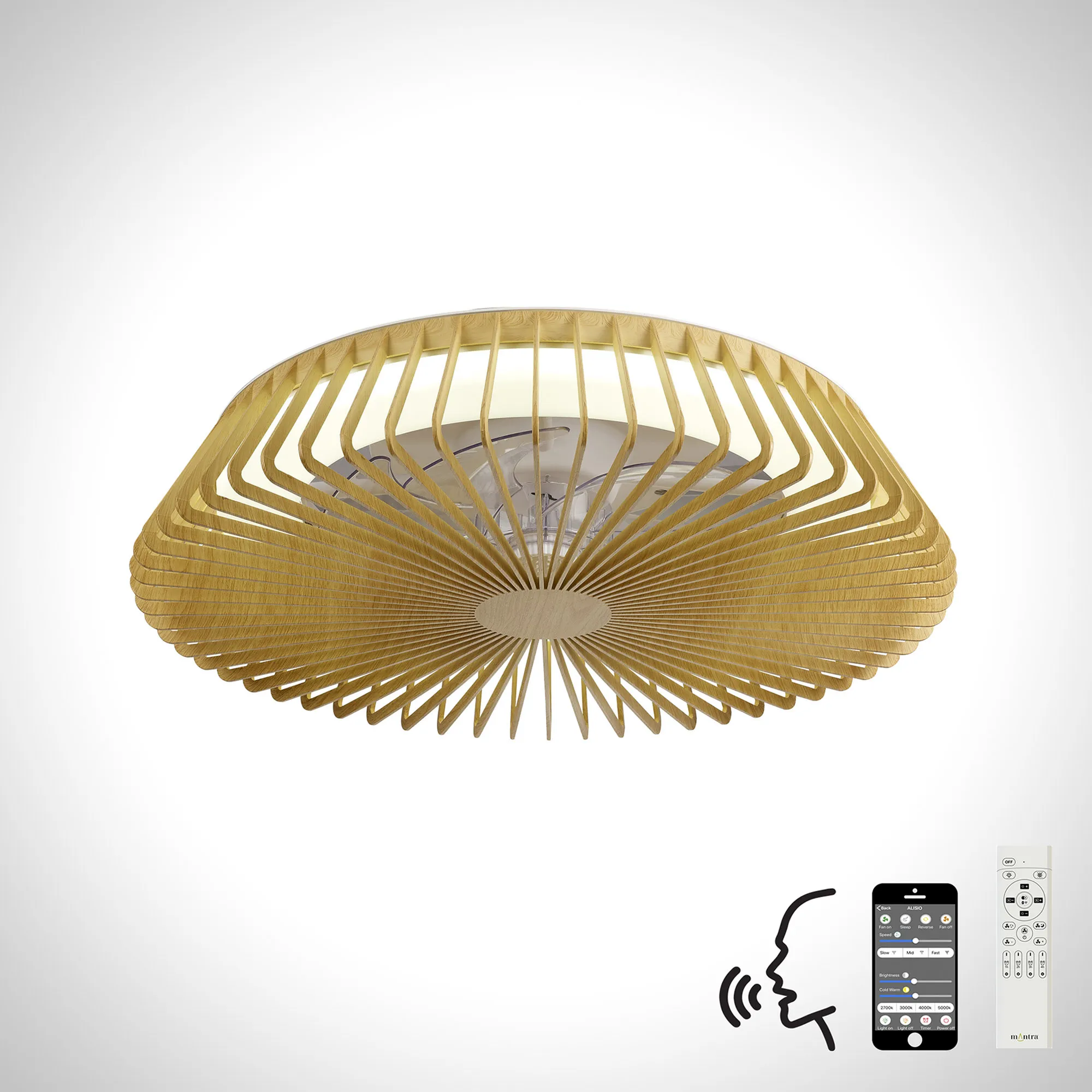Himalaya 70W LED Dimmable Ceiling Light & Fan, Remote / APP / Voice Controlled Wood Effect M7128  Mantra Ventilacion Himalaya